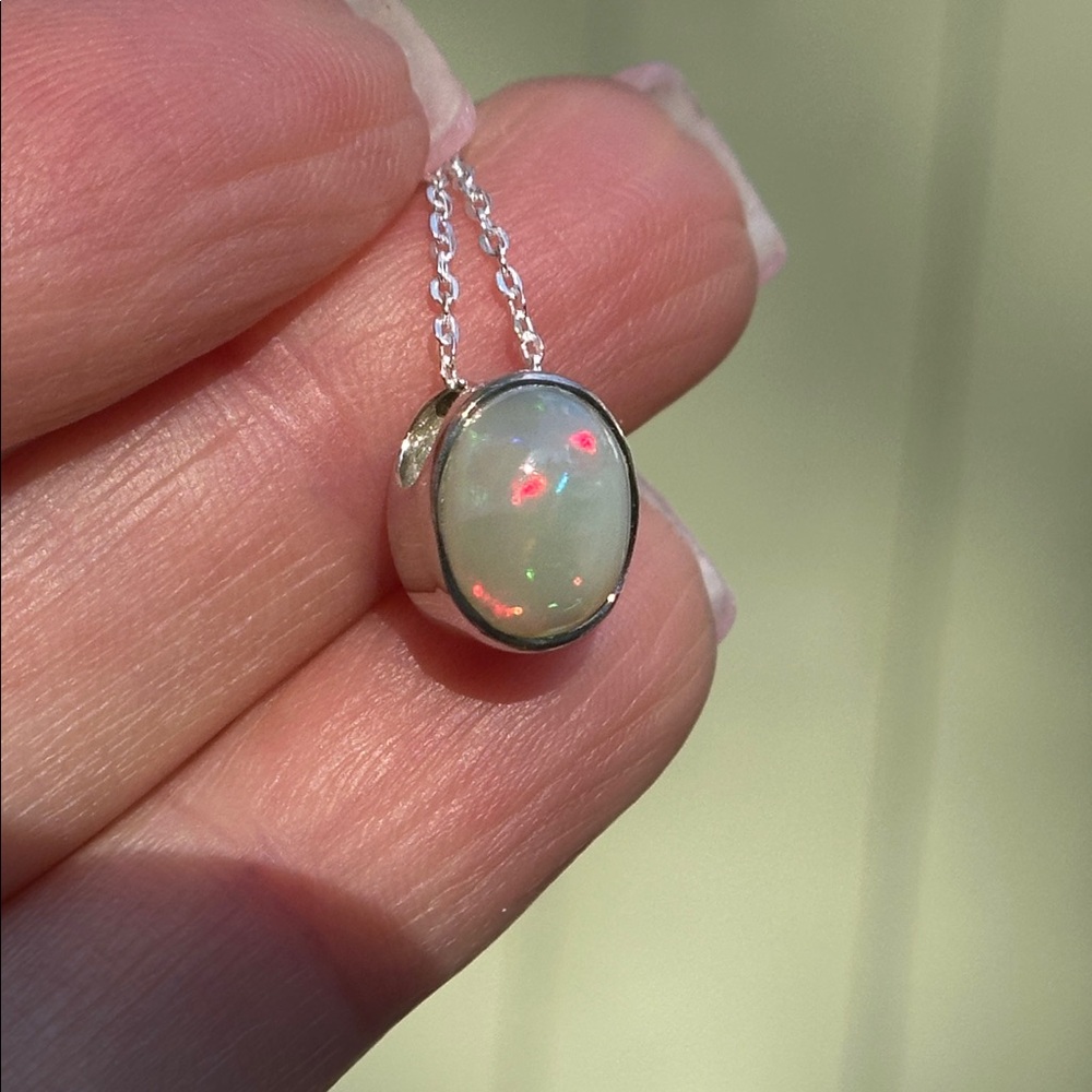 925 Sterling Silver and Ethiopian Opal Pendant Necklace